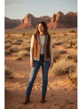 Vintage Joo-Kay Women's L Southwestern Embroidered Trim Suede Vest Cowgirl